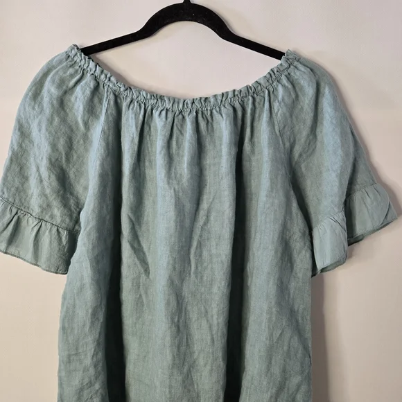 TERZO MILLENNIO sage Green Women's Size L 100% LINEN Babydoll Crop Tunic - Picture 6 of 10
